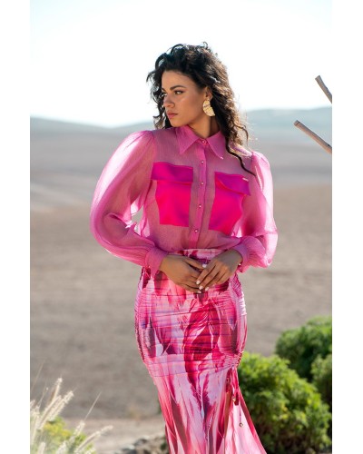 CAMISA SEMITRANSPARENTE MANGA ABALONADA SAHOCO